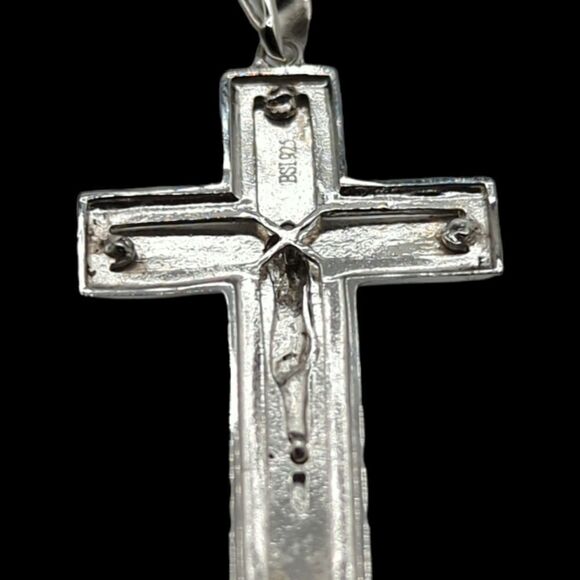 S925 Rhodium Finish over Real 925 Sterling Silver Crucifixion Cross. - Picture 7 of 13